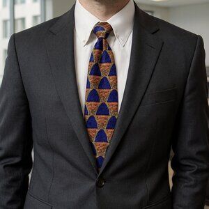 Ermenegildo Zegna Tie Silk Repp‎ Blue & Gold Italy Hand Made Artsy Suit Necktie